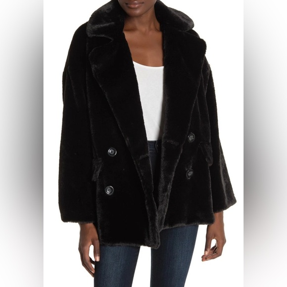 Free People Kate Faux Fur Double Breasted Coat Black Size M - LIKE NEW!! - Picture 6 of 14
